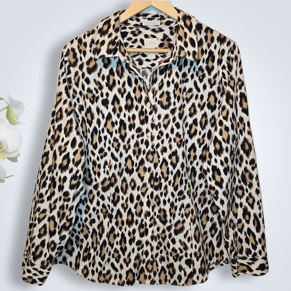 Chico's Women's Animal Print Long Sleeve V-Neck Button Up Top Size Large 16 / 18 - Picture 13 of 13